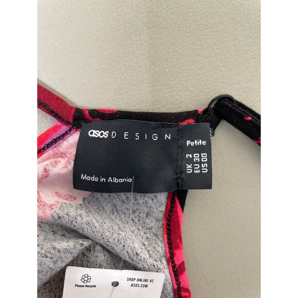 Asos Design Mini Dress Size 00 Floral Cami Lace Up Back Black Red Bohemian NEW - Picture 4 of 10